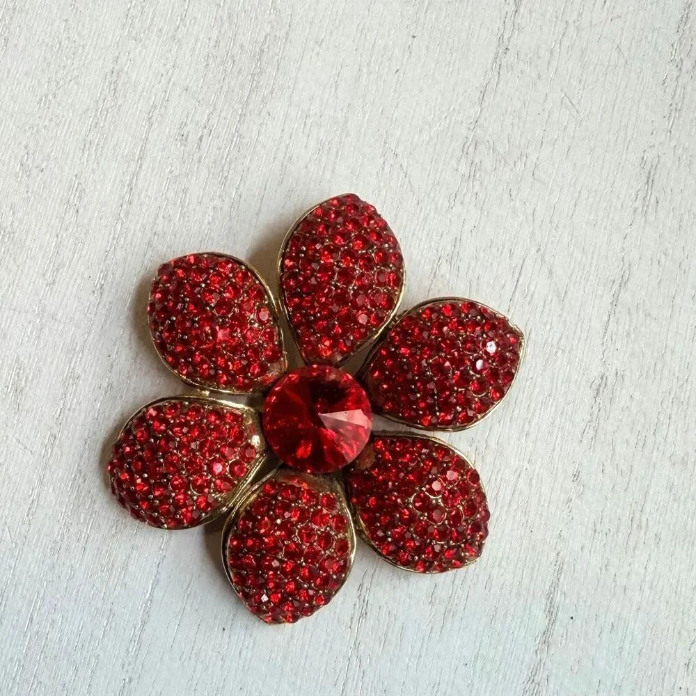 MD Red Crystal Flower Brooch